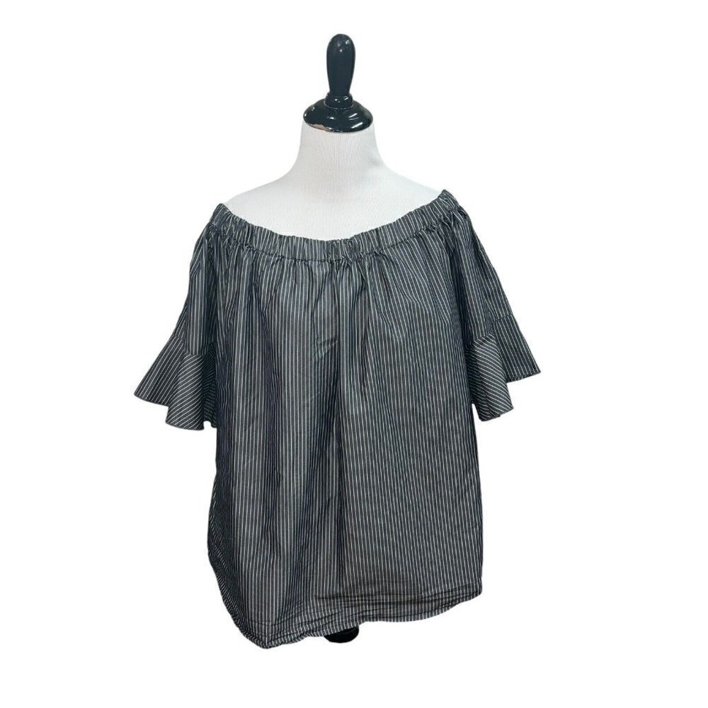 Grand & Greene Women's L Large Off The Shoulder Top Striped Lightweight Ruffles